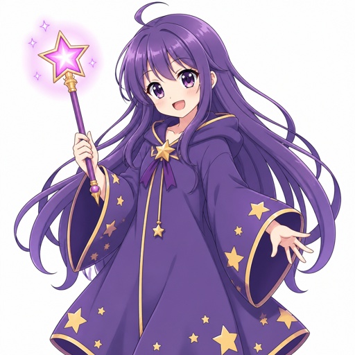 Mädchen mit lila Stern robe und Zauberstab 