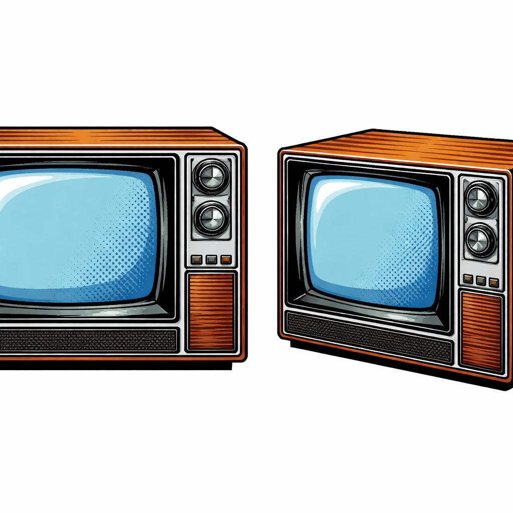 No speech bubbles no caricature old-fashioned TV set with no rabbit ears front view and three-quarter of view from the front. Nothing inside the picture.
