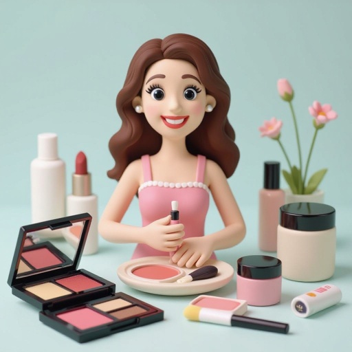 Create a character showing there whole body head to toe, a lady who loves beauty products  