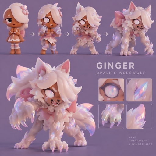 Ginger from Dandys world turning into a Opalite Werewolf 