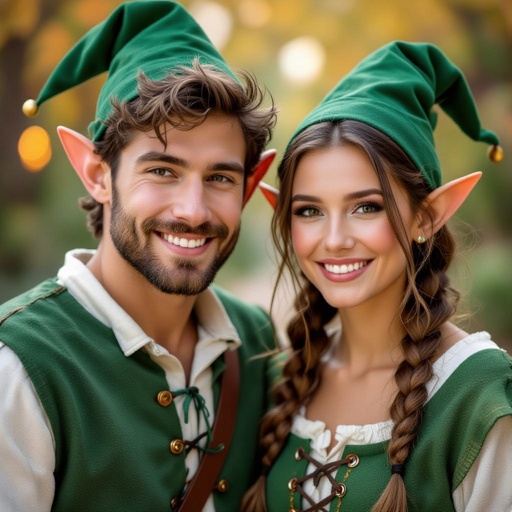 Man and woman elf’s in Halloween costumes 