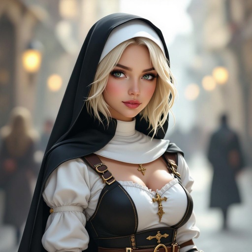 Blonde Pixie Cut High Elf Nun Fantasy Cleric Assassin mini skirt 
