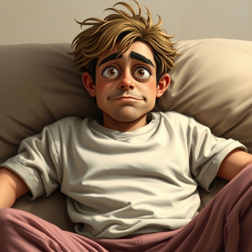 Create a character who is lazy as heck. And you could tell from his face and his entire outfit. Make is funny and the style of the graphic photographic