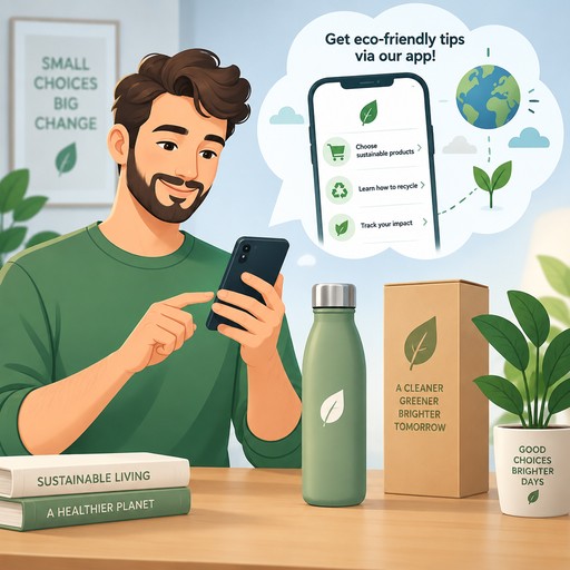 a man eco friendly prduct a cloud bubble to guide via app