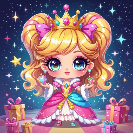 Create a chibi character dressed like a queen