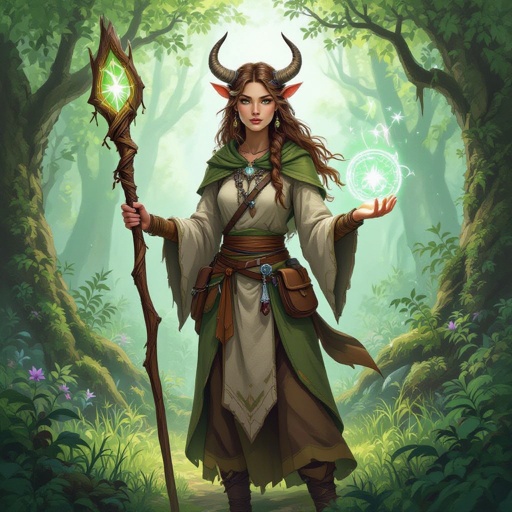 A female Firbolg (cow-folk) Druid