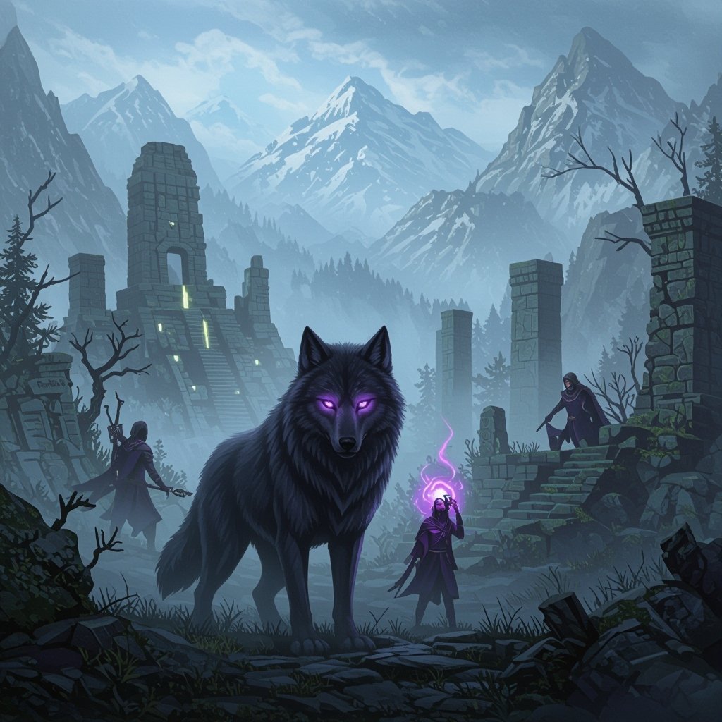 Wolf, purple eyes, cupfer Fell,