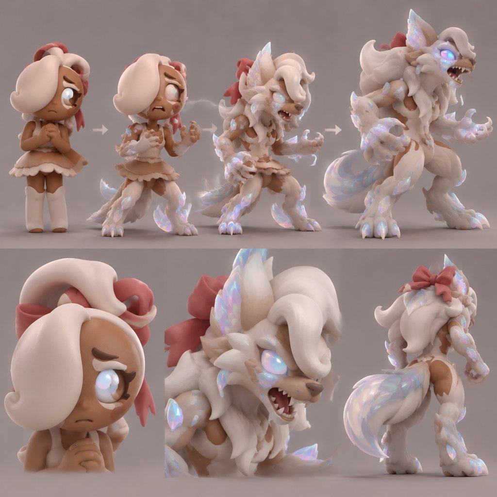 Ginger from Dandys world turning into a Opalite Werewolf