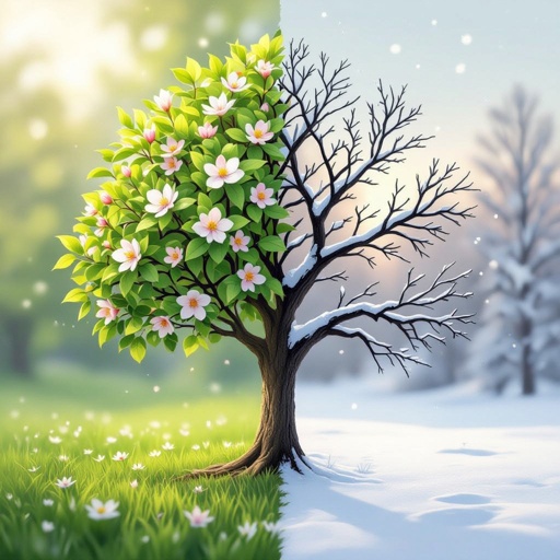 Sterrenboom half in de zomer en half in de winter 