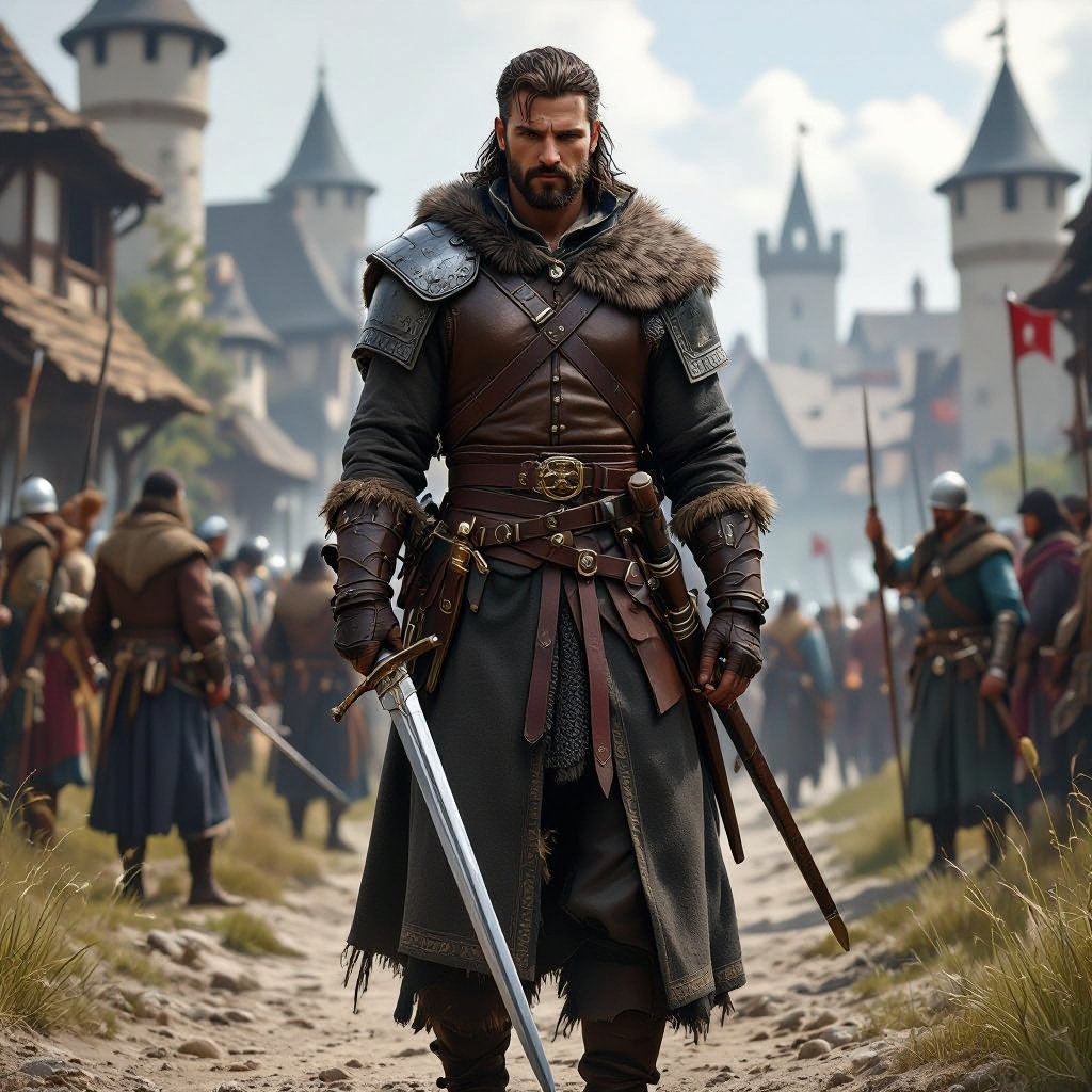 A historical world with kingdoms with some men having swords drawn