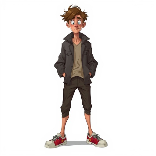 Make a tall but slickly guy, who is funny and clumsy and always looks lost. Make him have on some weird shoes also
