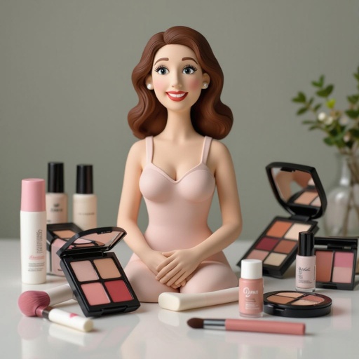 Create a character showing there whole body head to toe, a lady who loves beauty products