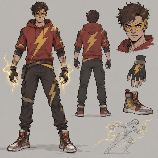 Male Superhero with lightning, homemade costume