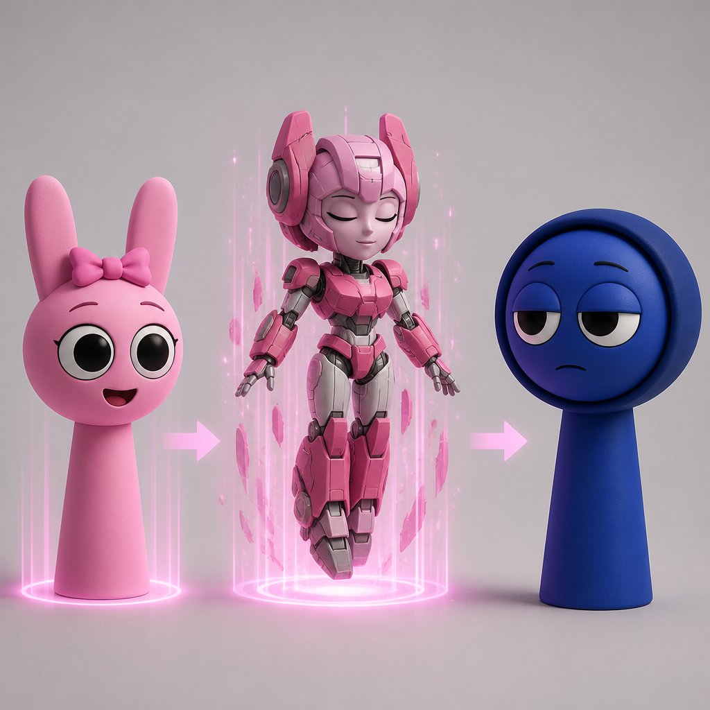 Pinki from Sprunki turning into Elita one for Jevin from Sprunki for the first time