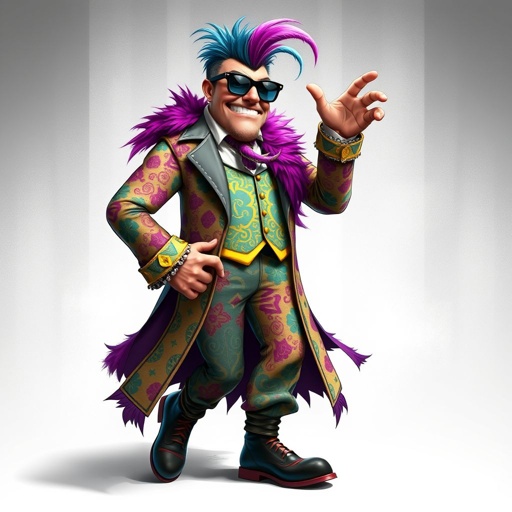 Create a funny arrogant character , showing him head to toe like his whole outfit