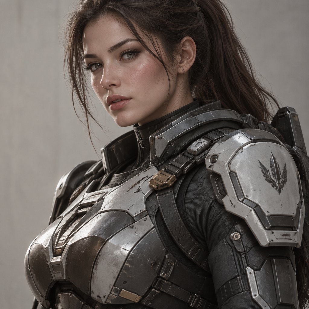 A beautiful woman in a futuristic battle armor