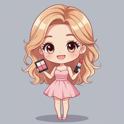 Create a character showing a lady who loves beauty products  