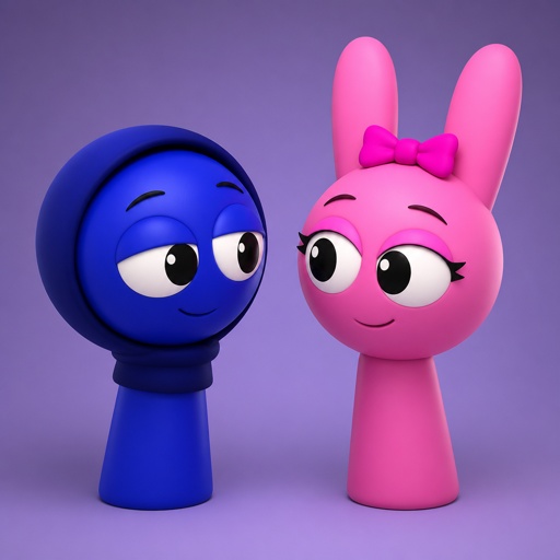 Jevin from Sprunki and Pinki from Sprunki looking at each other 