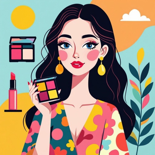 Create a character showing there whole body head to toe, a lady who loves beauty products