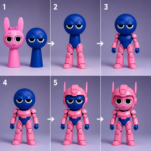 Pinki from Sprunki as Elita One merging her legs onto Jevin from Sprunki and then her arms and then her Body and lastly her head and helmet