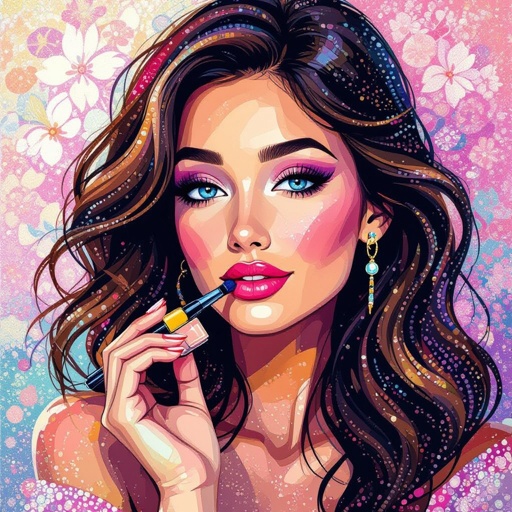 Create a character showing there whole body head to toe, a lady who loves beauty products