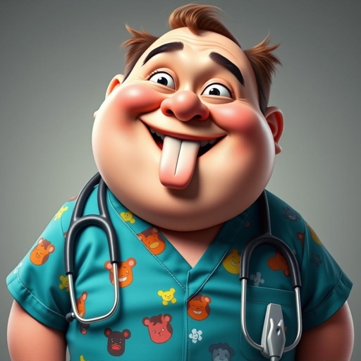 create a fat doctor. Who is funny human looking from head to toe. And he always immediately results to surgery for anything even small things. So please be sure to show his whole outfit head to toe. Make him have 1 tooth