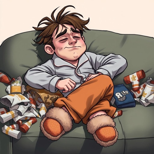 Create a character who is lazy as heck. And you could tell from his face and his entire outfit. Make is funny and the style of the graphic photographic