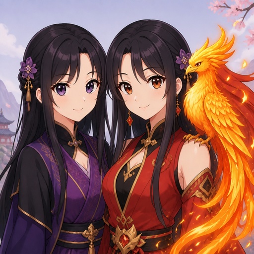 two anime girls standing next to each other