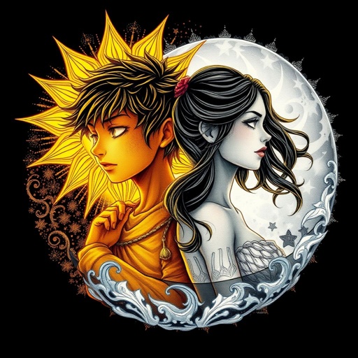 Once in a boy, once in a girl, one of them has sun powers, one of them has moon powers and they are 14