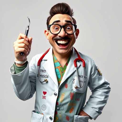 create a doctor. Who is funny human looking from head to toe. And he always immediately results to surgery for anything even small things. So please be sure to show his whole outfit head to toe.