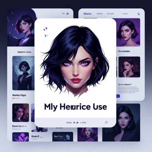 Create mysterious woman jet-black hair is cut sharp to her jawline, and her violet eyes seem to pierce through darkness. A shadowy aura clings to her form, faint shapes shifting and flickering behind her like whispers of another realm.