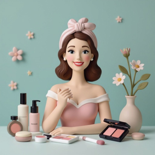 Create a character showing there whole body head to toe, a lady who loves beauty products