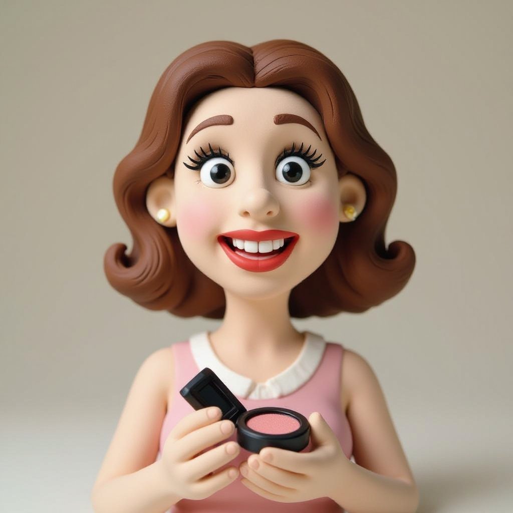 Create a weird looking character showing there whole body head to toe, a lady who loves beauty products  