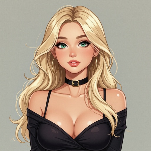 A blonde girl with big boobs and a collar