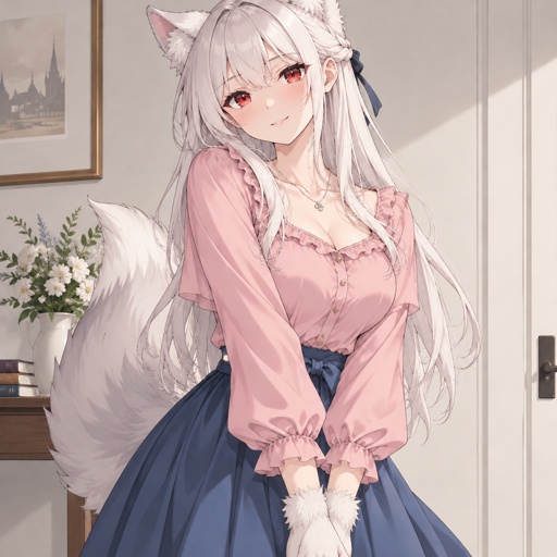 a woman in a dress with a cat ears on her head