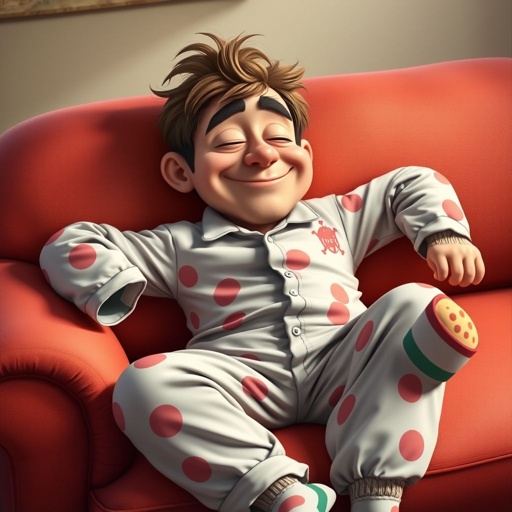 Create a character who is lazy as heck. And you could tell from his face and his entire outfit. Make is funny and the style of the graphic photographic