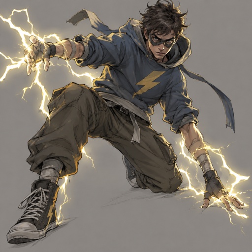 Male Superhero with lightning, homemade costume