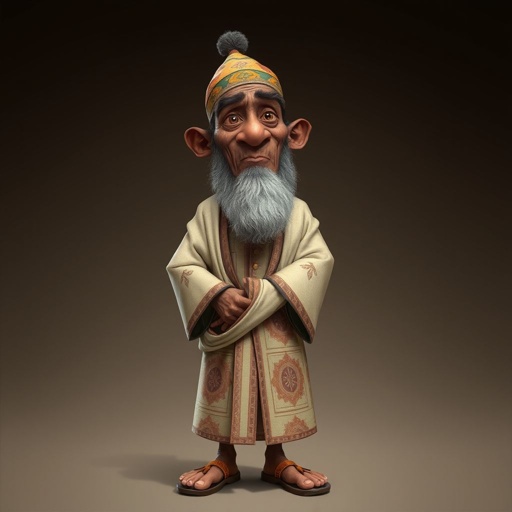 Create a funny looking African sensei. Show the whole character from head, body , legs , feet and make him serious.