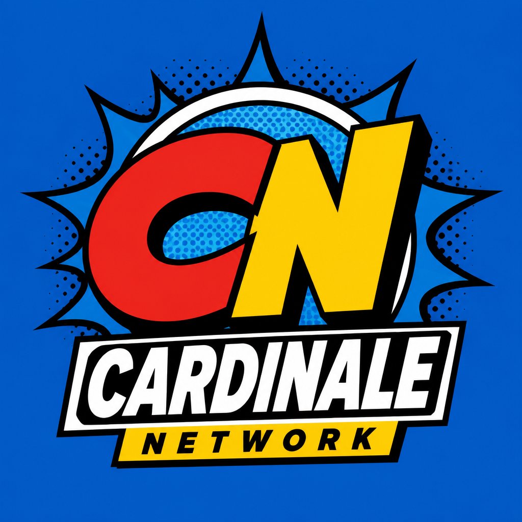 Design a contemporary TV network logo, which sits on a blue background and says Cardinale Network