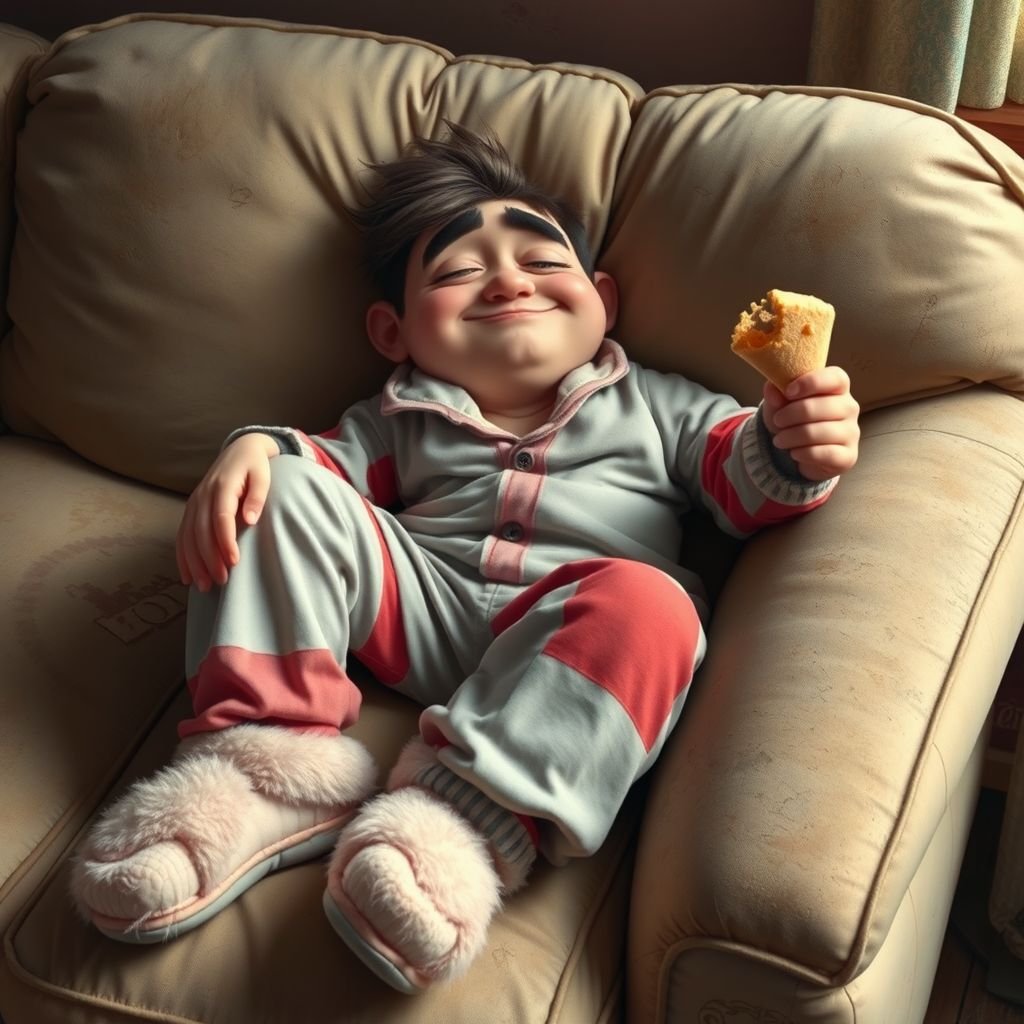 Create a character who is lazy as heck. And you could tell from his face and his entire outfit. Make is funny and the style of the graphic photographic