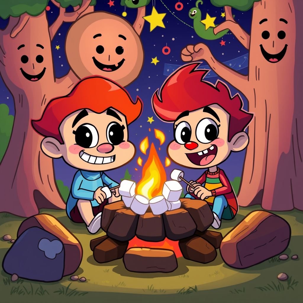 Darwin and Gumball roasting marshmallows