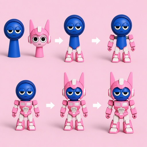 Pinki from Sprunki as Elita One merging her legs onto Jevin from Sprunki and then her arms and then her Body and lastly her head and helmet