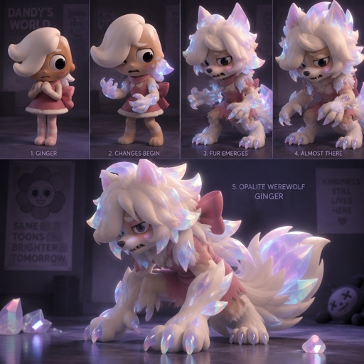 Ginger from Dandys world turning into a Opalite Werewolf 