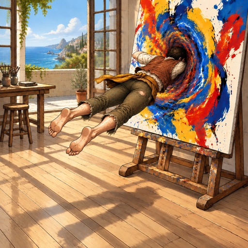 a painting of a woman laying on a easel
