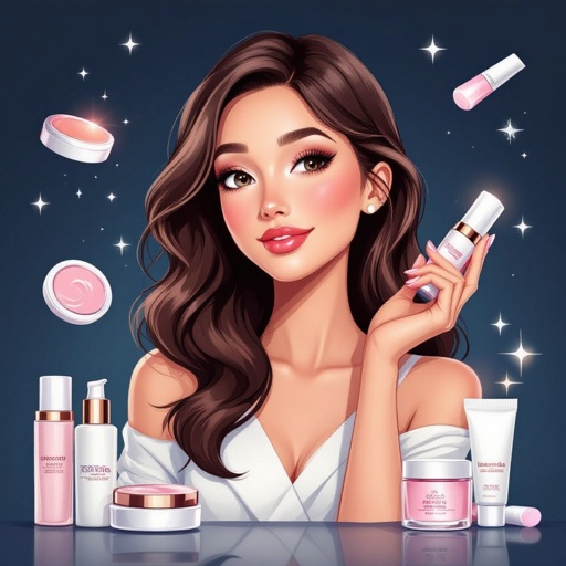 Create a character showing there whole body head to toe, a lady who loves beauty products  