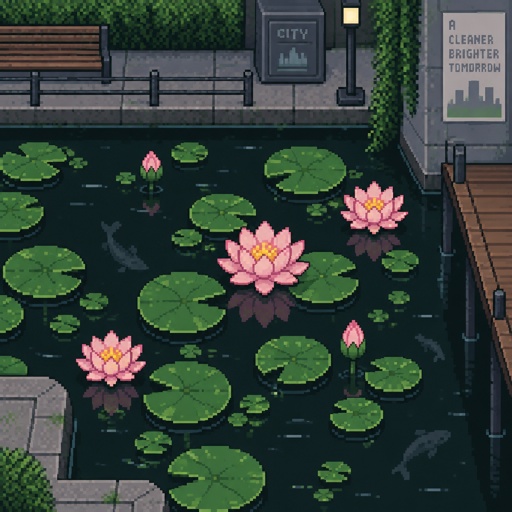 Lotus plant for a fantasy game set in modern times, top-down style