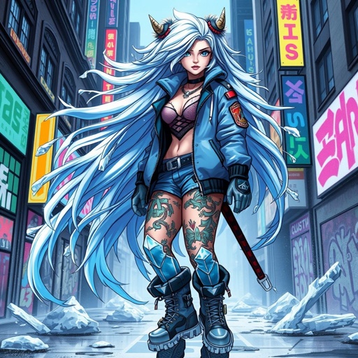 Create a battle woman hero called Alvara the Frostheart. Show full body head to toe including shoes