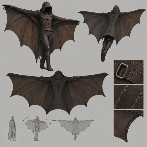 Draw me a cape gliding like a bat