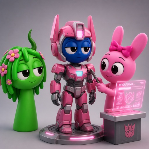 Vineria from Sprunki seeing Jevin from Sprunki merged with Pinki from Sprunki as Elita One with Pinki upgrading the armour 