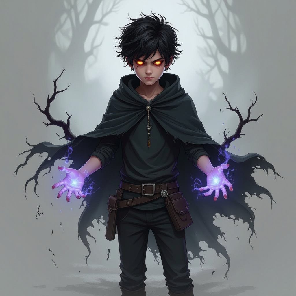 Telekinetic and dark manipulation powers boy teenager 17 years old dark with bad past and mysterious and quite
